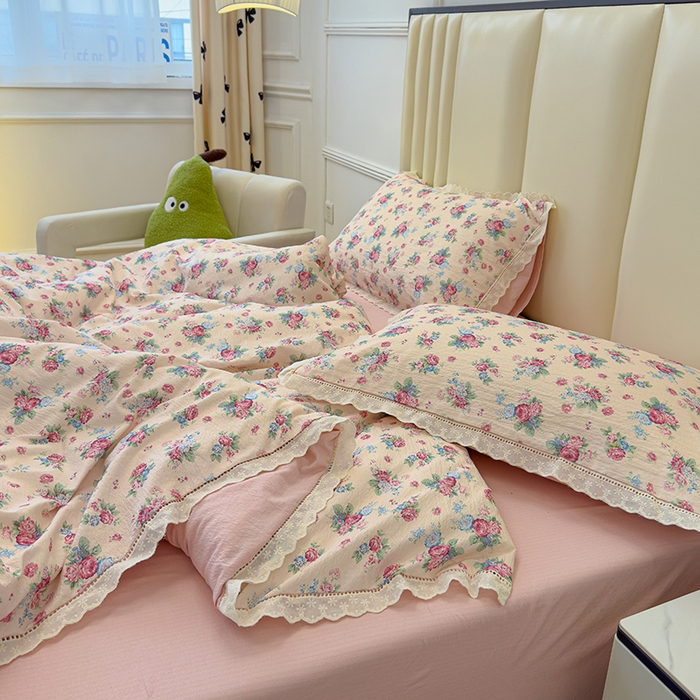 91家纺网 家纺一手货源 找家纺 竹合家纺 2025新款云感皱皱四件套-镂空花边款法式 花边款-美娜