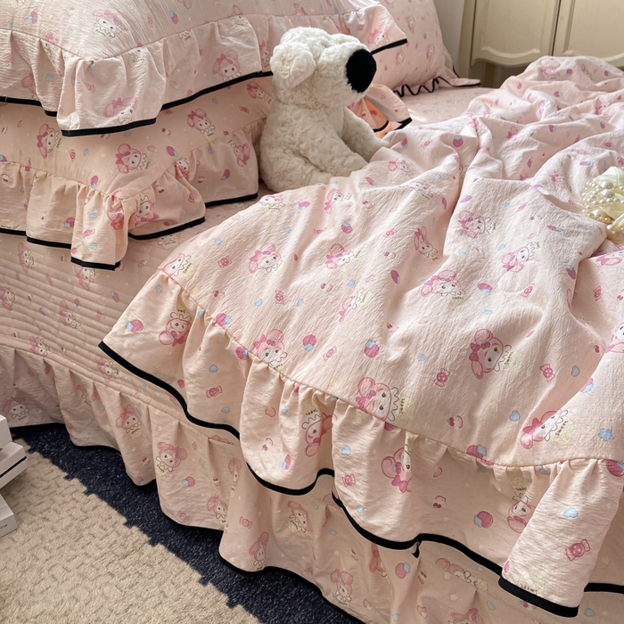 91家纺网 家纺一手货源 找家纺 2025新款云感双层纱夏被四件套-床盖款 小美冰激凌