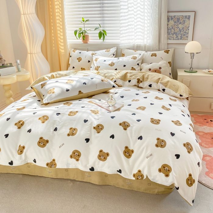 91家纺网 家纺一手货源 找家纺 黑马家居 2025新款全棉喷气13070印花四件套 小熊比尔