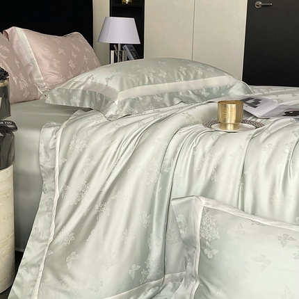 91家纺网 家纺一手货源 找家纺 花时间2025新款蝴蝶提花天丝棉四件套-翩舞 翩舞-绿