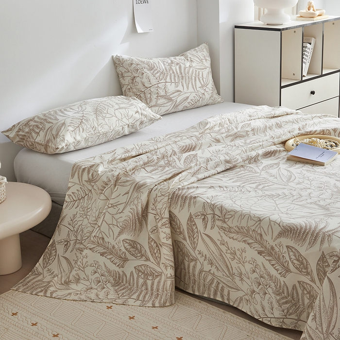 91家纺网 家纺一手货源 找家纺 怡家居 2025新款全棉老粗布床单床笠三件套 云锦-咖