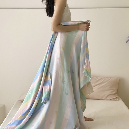 麻依 2025新款色织提花天丝棉冷感毯系列 彩心