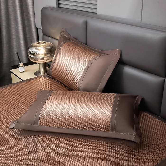 91家纺网 家纺一手货源 找家纺 卡罗兰 2025新款PE超冷感霸王藤刺绣凉席冰藤席床单款 霸王藤-咖色