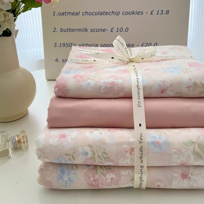 91家纺网 家纺一手货源 找家纺 优品阁 2025新款人字纹全棉双层纱四件套 白茶【升级款-提花人字纹床单】