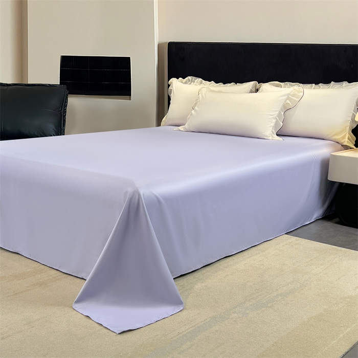 91家纺网 家纺一手货源 找家纺 梦舒羽  2025新款水洗真丝床单冰丝凉感宿舍被单三件套 奶油浅紫