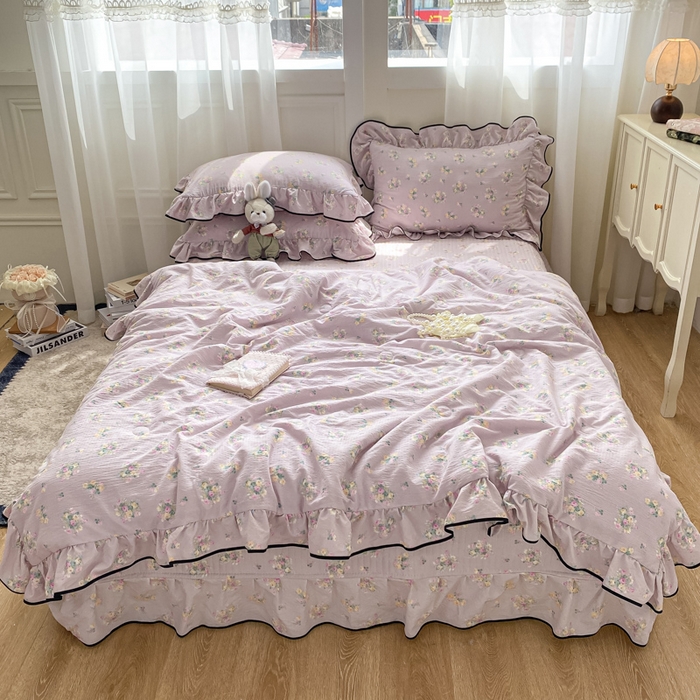 91家纺网 家纺一手货源 找家纺 2025新款云感双层纱夏被四件套-床盖款 奶油味的暗恋