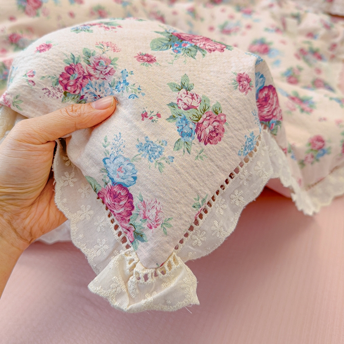 91家纺网 家纺一手货源 找家纺 竹合家纺 2025新款云感皱皱四件套-镂空花边款法式 花边款-美娜