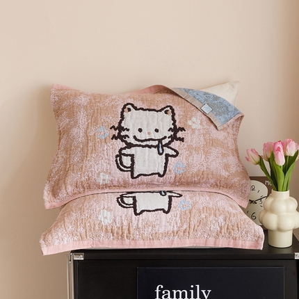 91家纺网 家纺一手货源 找家纺 2025新款纯棉全棉纱布枕巾一对装全棉四层纱布 咕噜猫