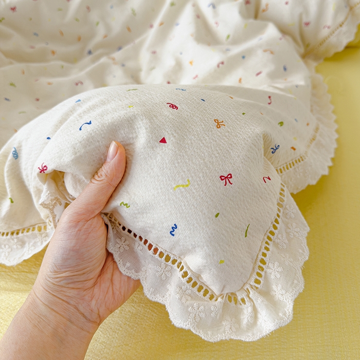 91家纺网 家纺一手货源 找家纺 竹合家纺 2025新款云感皱皱四件套-镂空花边款法式 花边款-芝士奶酪