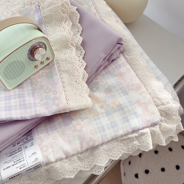 91家纺网 家纺一手货源 找家纺 于果2025新款双层纱花边款夏被 山花浪漫