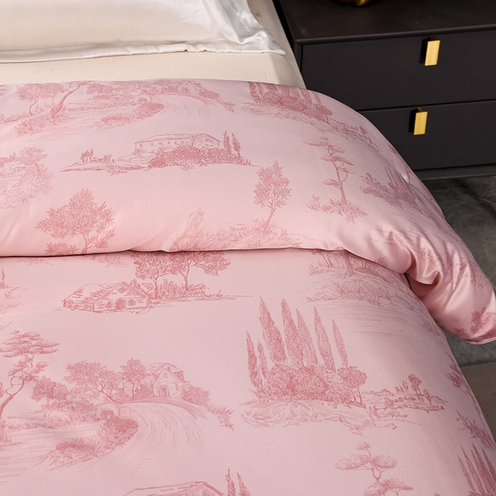 91家纺网 家纺一手货源 找家纺 鑫田家纺 2025新款天丝蚕丝被100%柞蚕丝夏被莱赛尔天丝数码印花 情节-浅豆沙