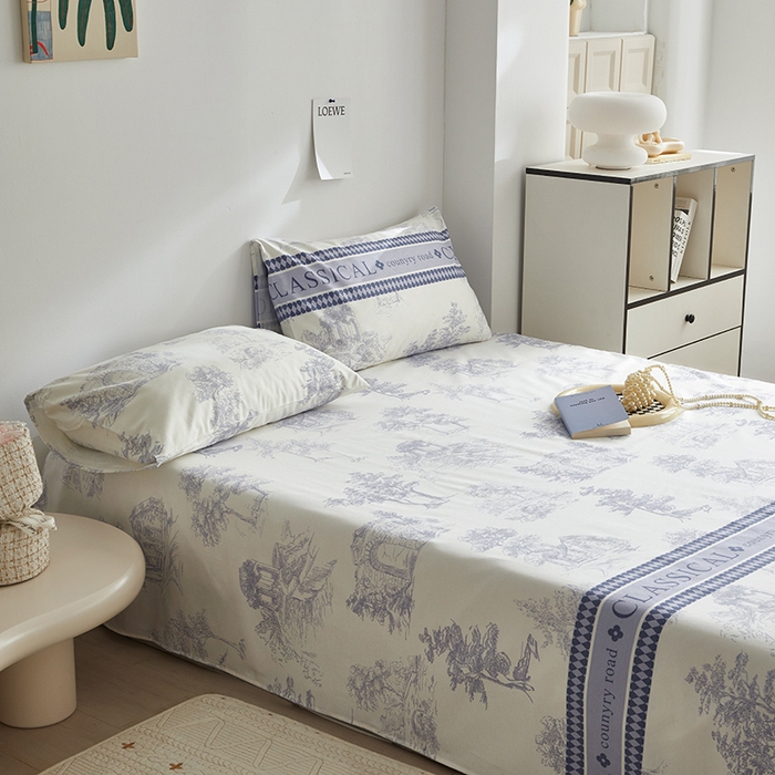 91家纺网 家纺一手货源 找家纺 怡家居 2025新款全棉老粗布床单床笠三件套 无垠