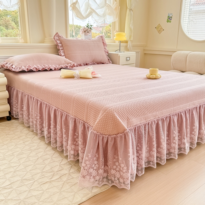 91家纺网 家纺一手货源 找家纺 慧菲  2025新款PE高分子凉感席床裙凉席三件套 【6-7斤】 粉豆沙