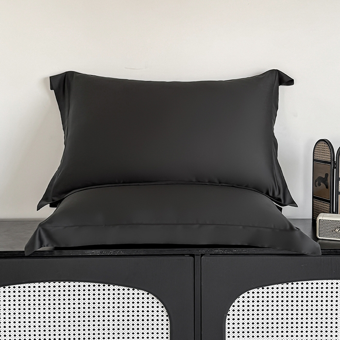 91家纺网 家纺一手货源 找家纺 金喜 2025新款LF级60支莱赛尔天丝枕套宽边枕套 乌木黑