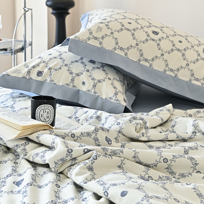 91家纺网 家纺一手货源 找家纺 金喜 2025新款天丝棉大豆印花夏凉被夏被四件套 蓝调