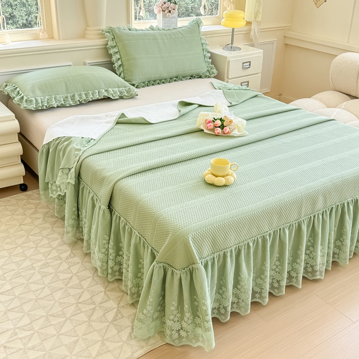91家纺网 家纺一手货源 找家纺 慧菲  2025新款PE高分子凉感席床裙凉席三件套 【6-7斤】 清新绿