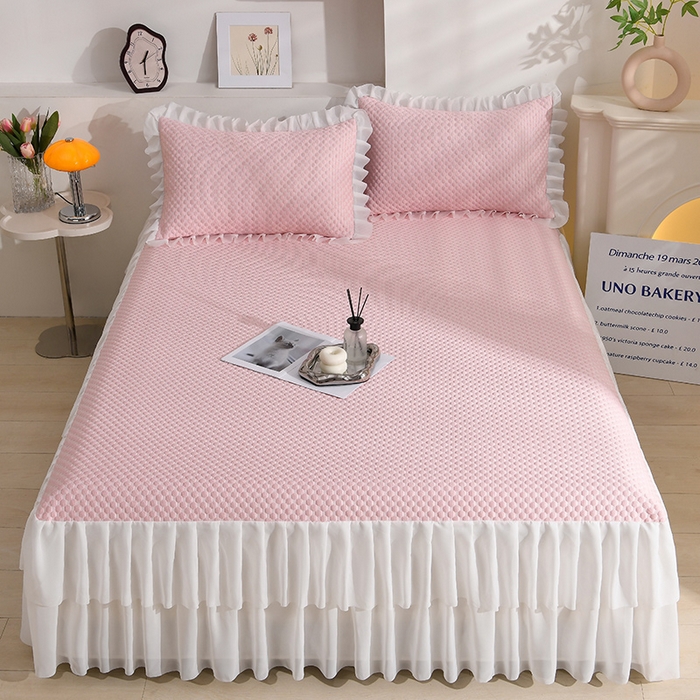 91家纺网 家纺一手货源 找家纺 （总）绘萱家居 2025爆款冰凉豆豆凉席三件套床裙款冰丝软席子