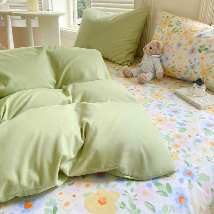 91家纺网 家纺一手货源 找家纺 黑马家居 2025新款全棉喷气13070印花单被套 田苑小风 绿