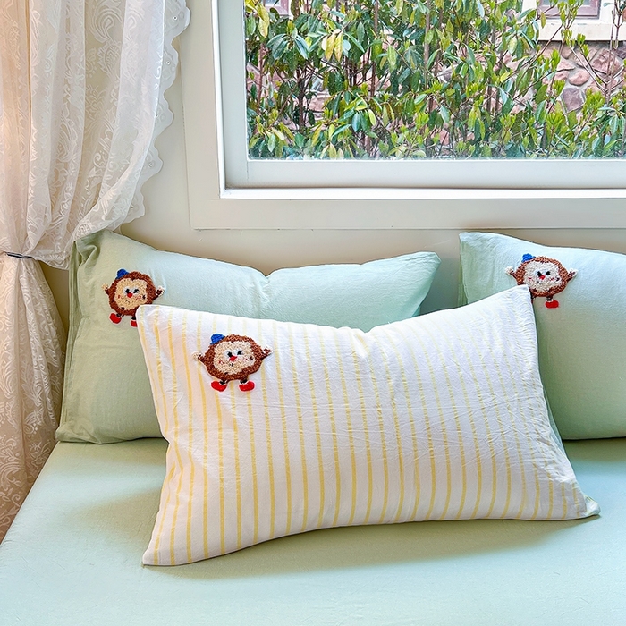 91家纺网 家纺一手货源 找家纺 徕米家居  2025新款色织全棉水洗棉毛巾绣四件套 条纹曲奇