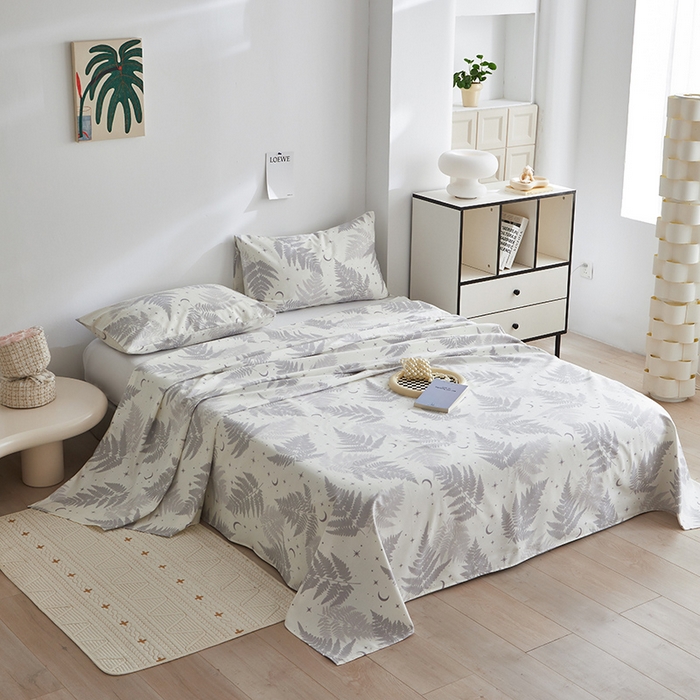 91家纺网 家纺一手货源 找家纺 怡家居 2025新款全棉老粗布床单床笠三件套 晴岚-灰