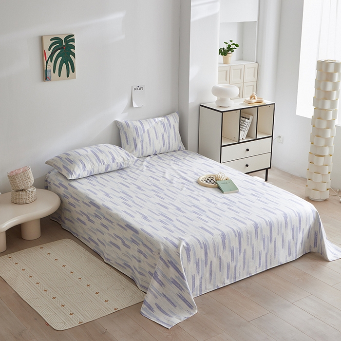 91家纺网 家纺一手货源 找家纺 怡家居 2025新款全棉老粗布床单床笠三件套 时空-蓝