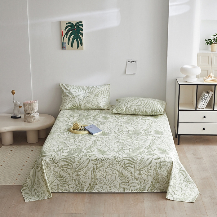 91家纺网 家纺一手货源 找家纺 怡家居 2025新款全棉老粗布床单床笠三件套 云锦-绿