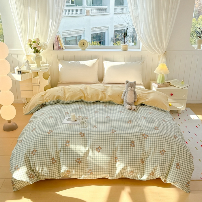 91家纺网 家纺一手货源 找家纺 黑马家居 2025新款全棉喷气13070印花单被套 格雷小熊