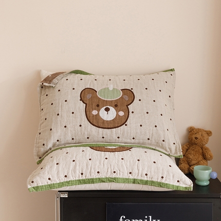 2025新款纯棉全棉纱布枕巾一对装全棉四层纱布 帽子小熊