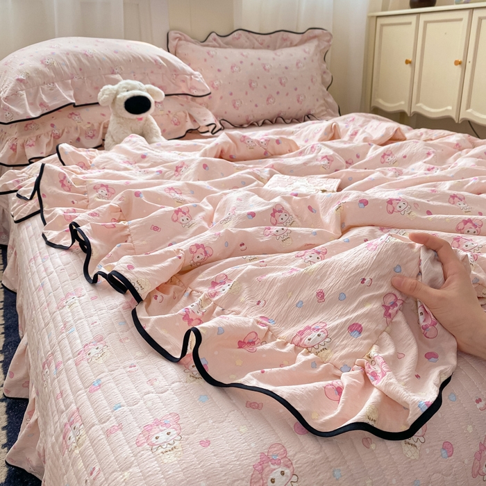 91家纺网 家纺一手货源 找家纺 2025新款云感双层纱夏被四件套-床盖款 小美冰激凌