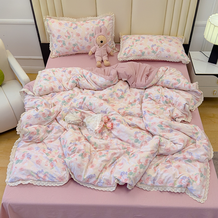 91家纺网 家纺一手货源 找家纺 竹合家纺 2025新款云感皱皱四件套-镂空花边款法式 花边款-若欢