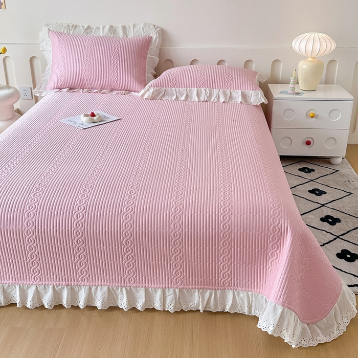 91家纺网 家纺一手货源 找家纺 （总）岚吉 2025新款莫代尔纯色小花边床盖三件套