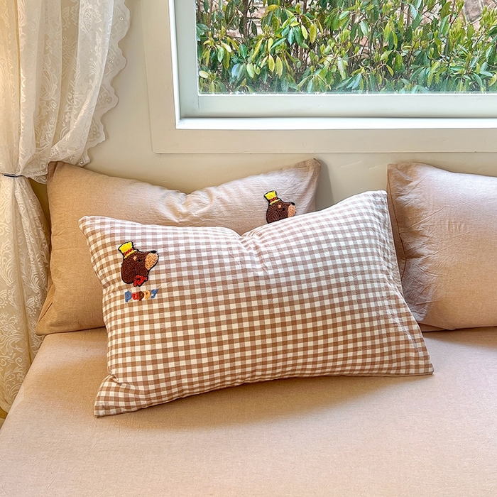 91家纺网 家纺一手货源 找家纺 徕米家居  2025新款色织全棉水洗棉毛巾绣四件套 奔跑小狗-卡其