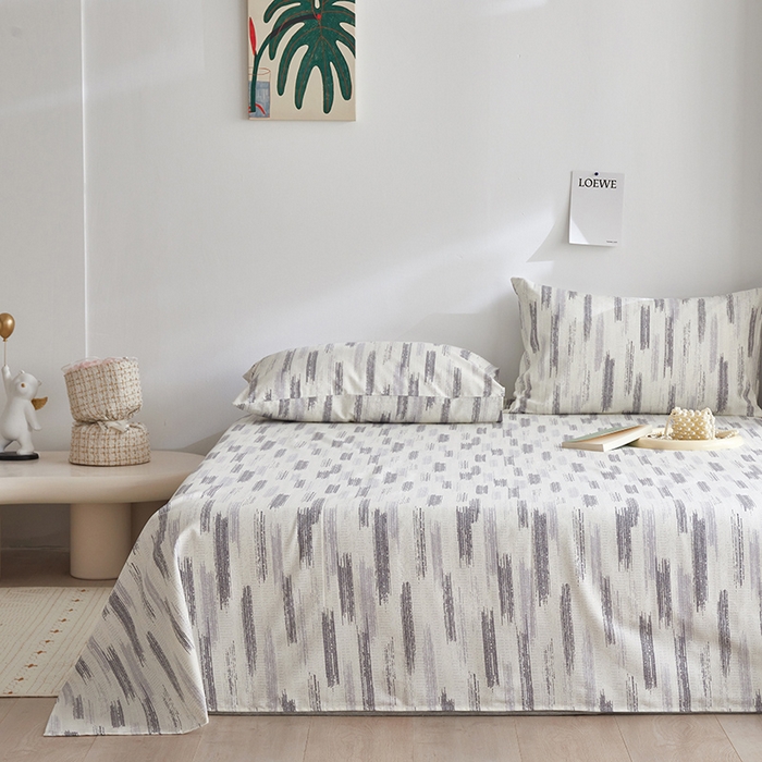 91家纺网 家纺一手货源 找家纺 怡家居 2025新款全棉老粗布床单床笠三件套 时空-灰