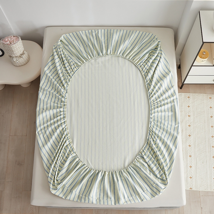 91家纺网 家纺一手货源 找家纺 怡家居 2025新款全棉老粗布床单床笠三件套 初夏-蓝