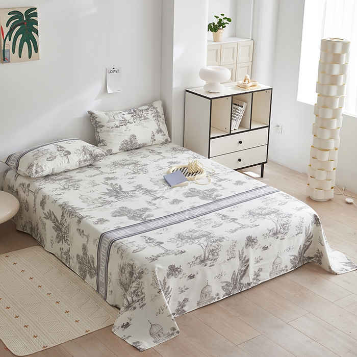 91家纺网 家纺一手货源 找家纺 怡家居 2025新款全棉老粗布床单床笠三件套 云绯