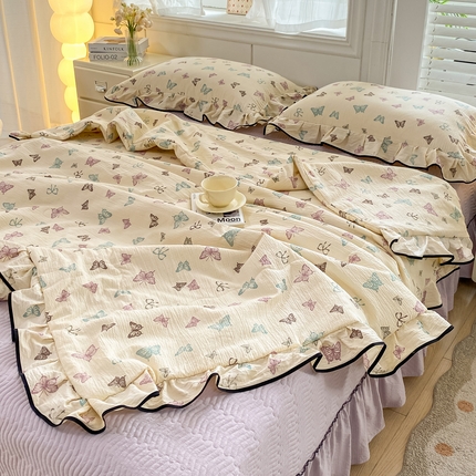 91家纺网 家纺一手货源 找家纺 （总）希朵家纺 2025新款木棉皱皱纱多功能床盖四件套