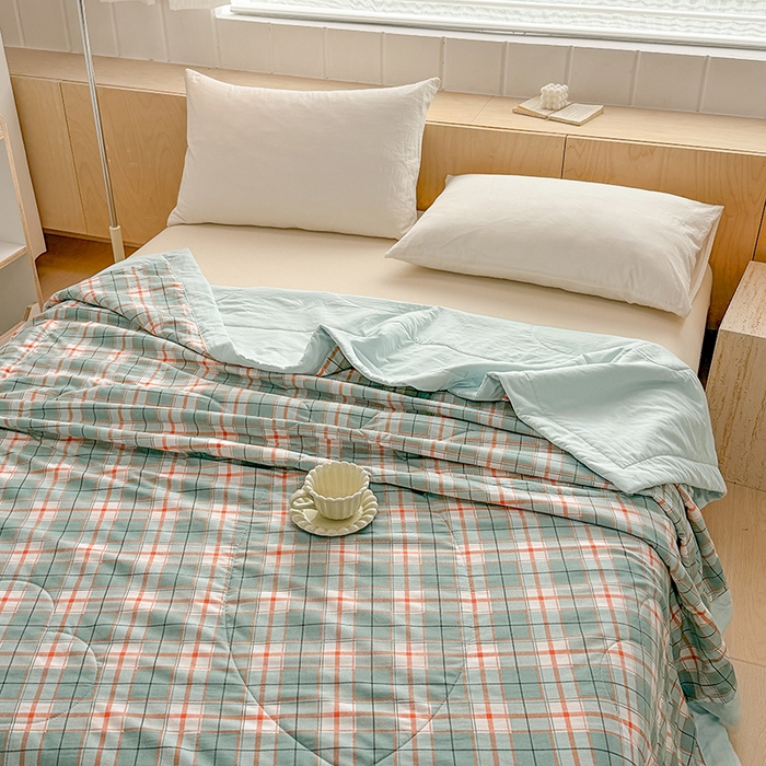 91家纺网 家纺一手货源 找家纺 博弈家纺 2025新款水洗棉棉花夏被 芸绿