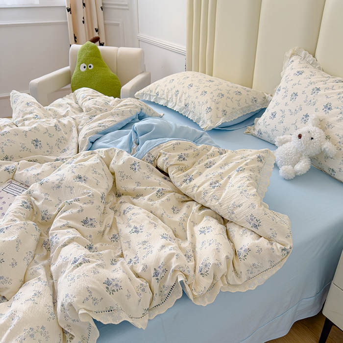 91家纺网 家纺一手货源 找家纺 竹合家纺 2025新款云感皱皱四件套-镂空花边款法式 花边款-兰亭序