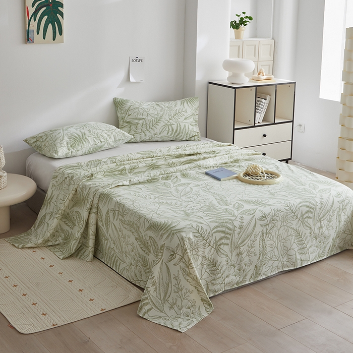 91家纺网 家纺一手货源 找家纺 怡家居 2025新款全棉老粗布床单床笠三件套 云锦-绿