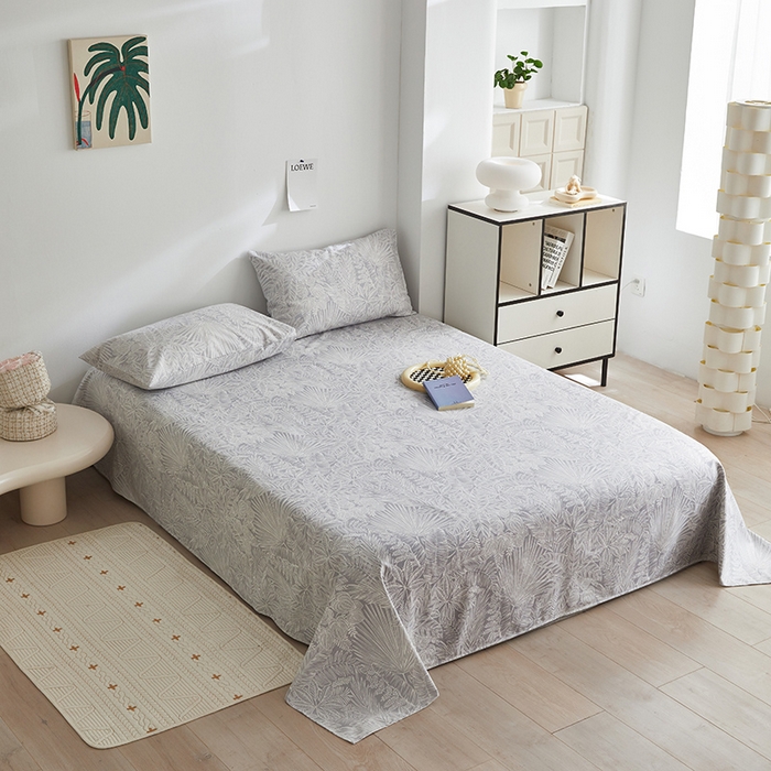 91家纺网 家纺一手货源 找家纺 怡家居 2025新款全棉老粗布床单床笠三件套 染心-灰