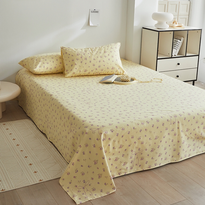 91家纺网 家纺一手货源 找家纺 怡家居 2025新款全棉老粗布床单床笠三件套 流云