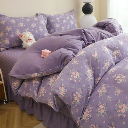 人人爱家纺 2025新款皱皱纱床盖四件套 豆蔻