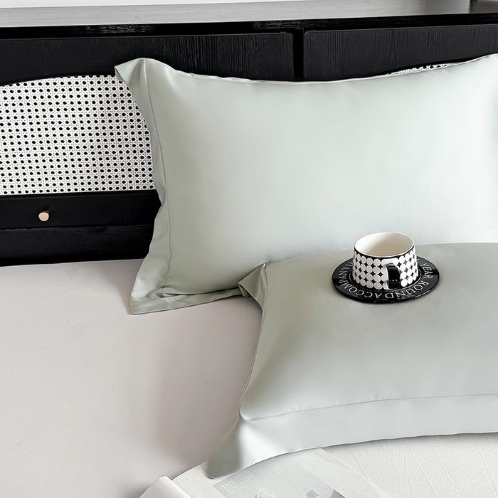 91家纺网 家纺一手货源 找家纺 金喜 2025新款LF级60支莱赛尔天丝枕套宽边枕套 竹青