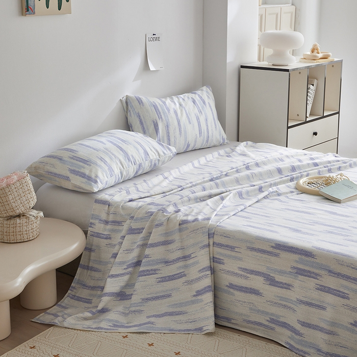 91家纺网 家纺一手货源 找家纺 怡家居 2025新款全棉老粗布床单床笠三件套 时空-蓝