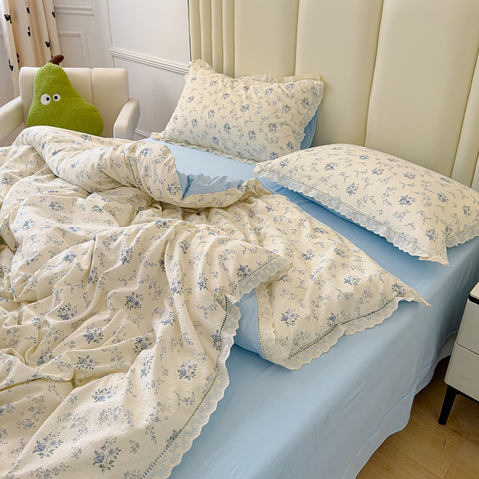 91家纺网 家纺一手货源 找家纺 竹合家纺 2025新款云感皱皱四件套-镂空花边款法式 花边款-兰亭序