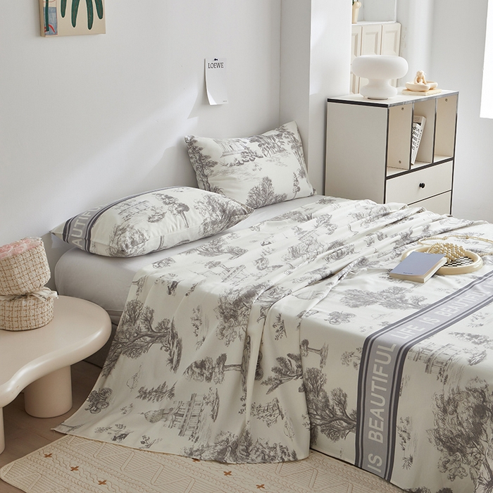 91家纺网 家纺一手货源 找家纺 怡家居 2025新款全棉老粗布床单床笠三件套 云绯