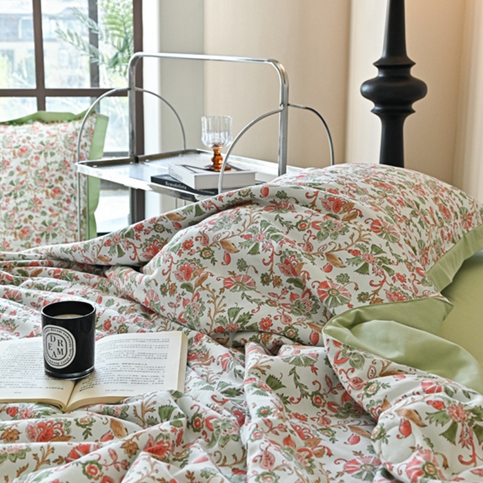 91家纺网 家纺一手货源 找家纺 金喜 2025新款天丝棉大豆印花夏凉被夏被四件套 莫奈