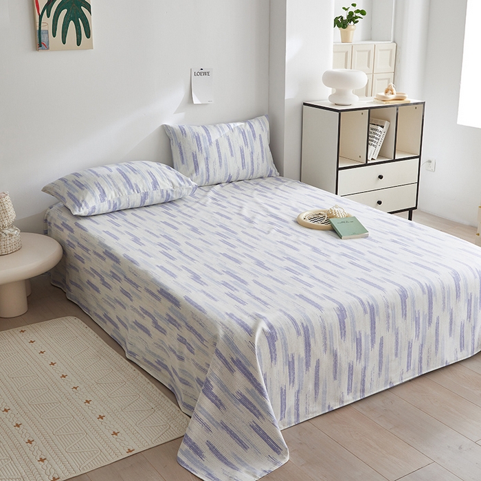 91家纺网 家纺一手货源 找家纺 怡家居 2025新款全棉老粗布床单床笠三件套 时空-蓝