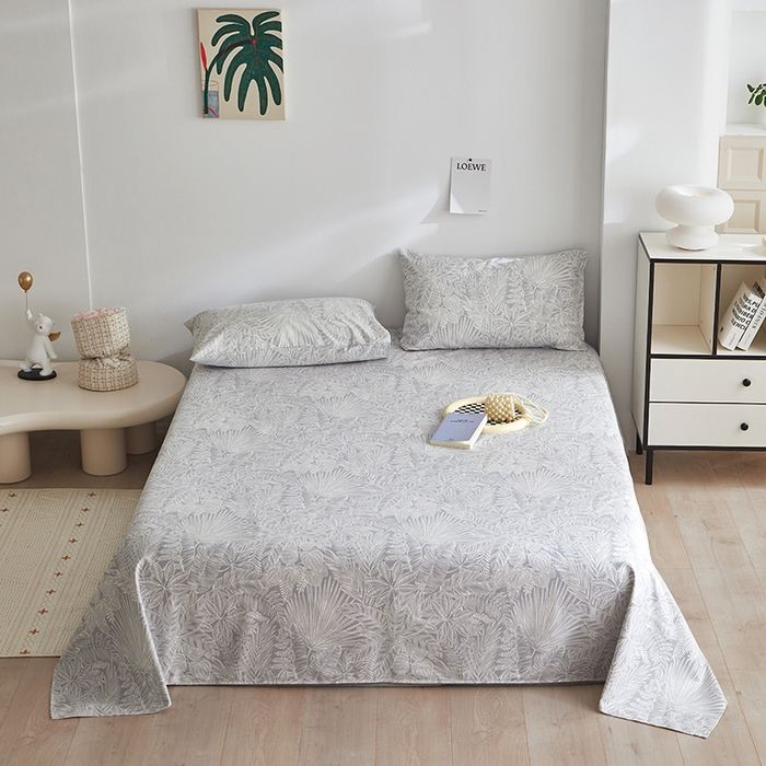 91家纺网 家纺一手货源 找家纺 怡家居 2025新款全棉老粗布床单床笠三件套 染心-灰