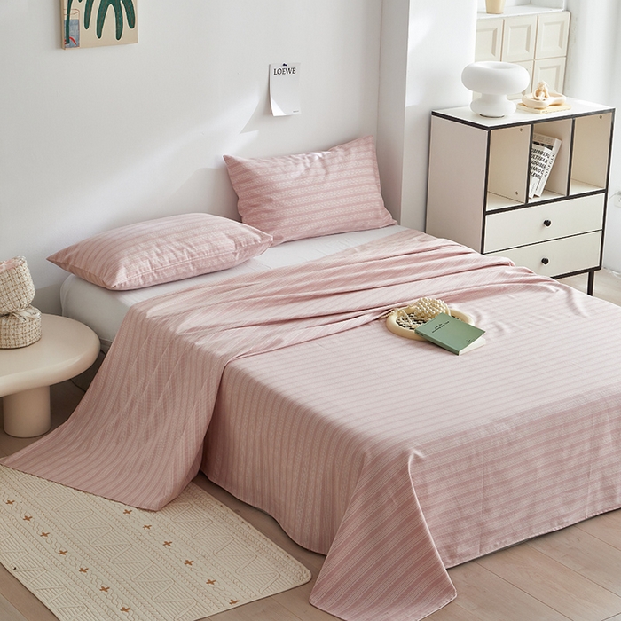 91家纺网 家纺一手货源 找家纺 怡家居 2025新款全棉老粗布床单床笠三件套 彼年-豆沙